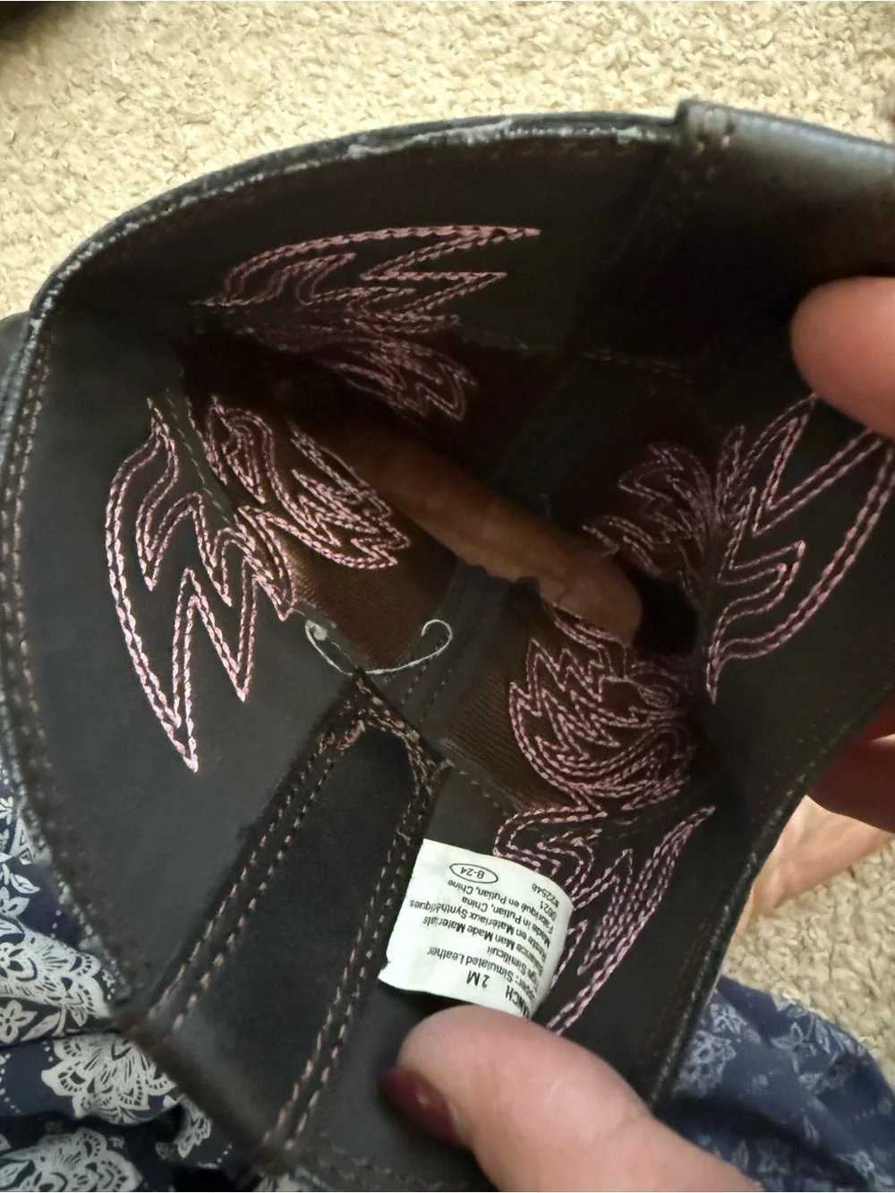 Deer Stags Black Kids Cowgirl Boots with Pink Stitching